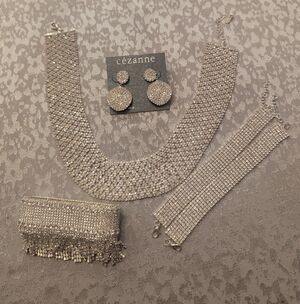 Silver Crystal Rhinestone Jewelry Set